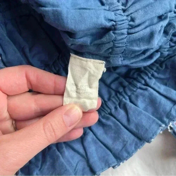 Forever That Girl Anthropologie Blue Long Sleeve Smocked Waist Crop Top Small - Picture 6 of 7